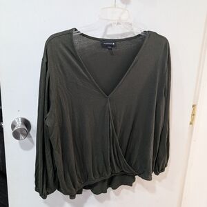 Elegant Dark Green V-Neck Blouse
